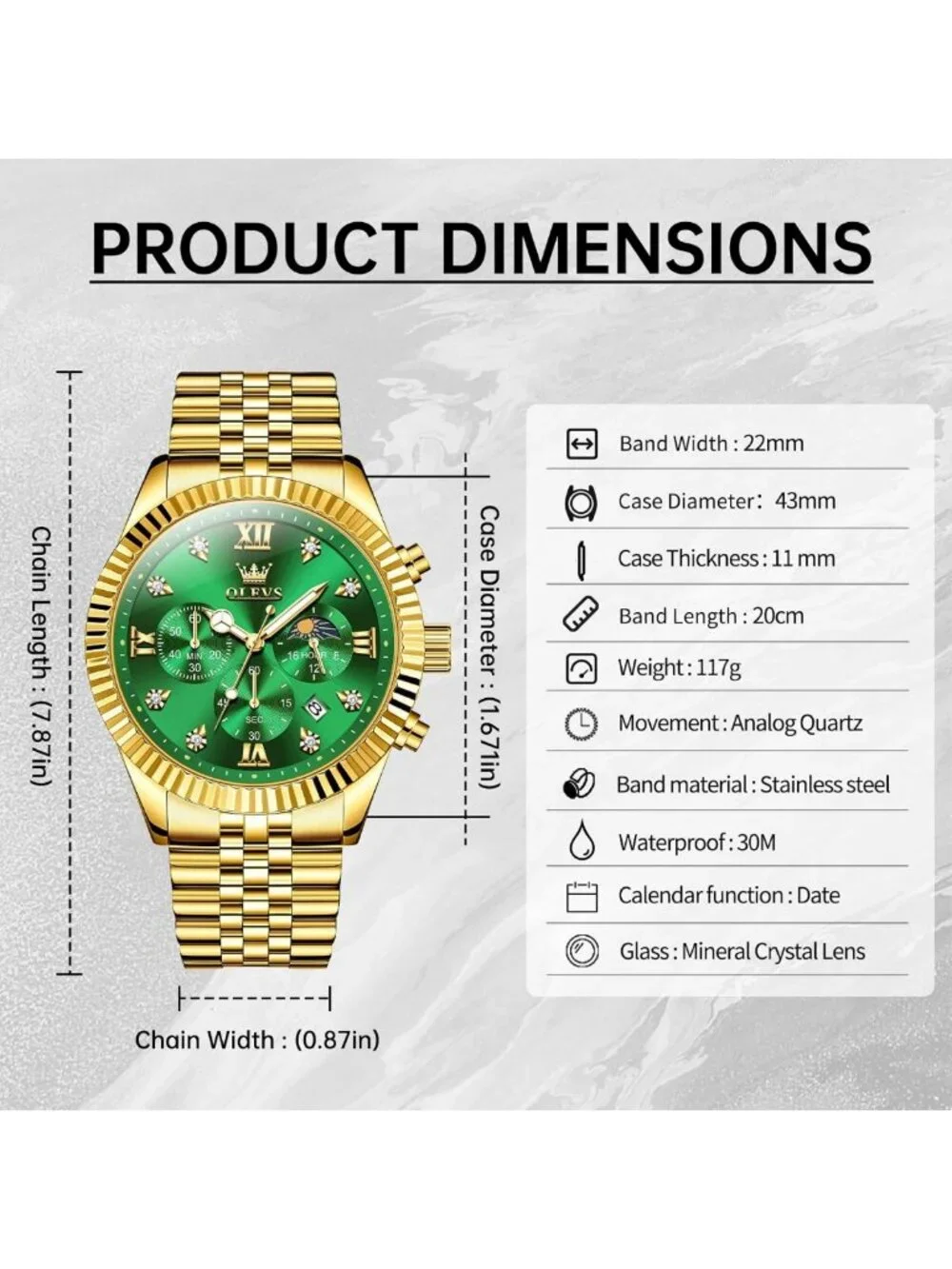Luxury Stainless Steel Men's Watch | Waterproof Quartz Dress Watch with Big Face